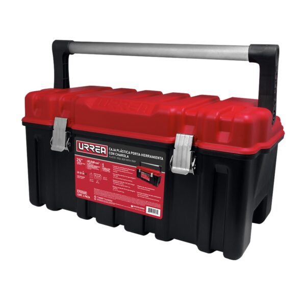 CPU26AR Caja portaherramientas plastica con broches metalicos, charola y tapa roja 26" x 10" x 10" U