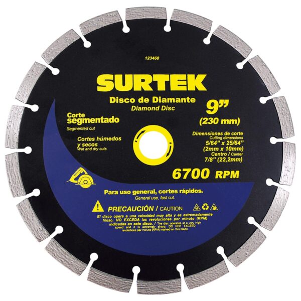123468 Disco de diamante segmentado, 9" Surtek