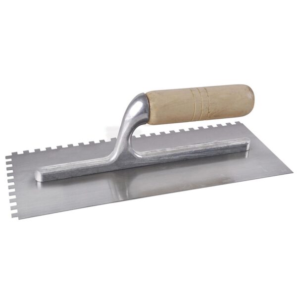 123182 Llana dentada cuadrada de acero al alto carbon con mango de madera 11" x 5" Surtek
