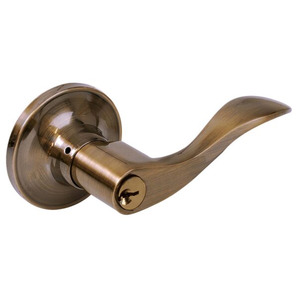 21MA Manija tubular curva funcion baño, laton antiguo, llave estandar, blister Lock