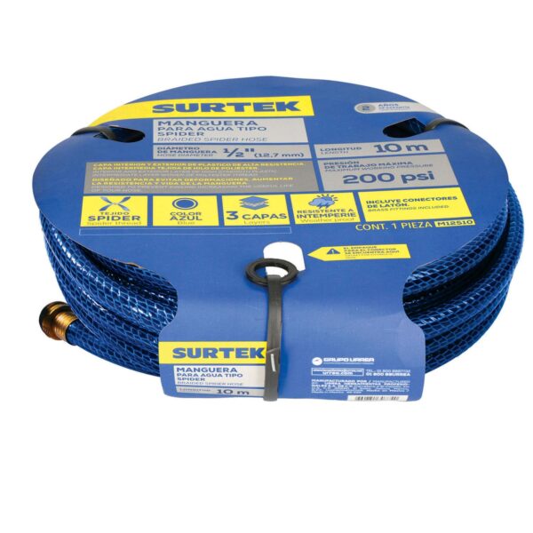 M12S25 Manguera para jardin tejido spider con conector metalico 1/2", 25 m Surtek