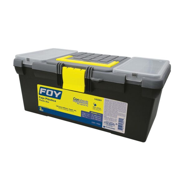 143201 Caja portaherramientas plastica con broches plasticos y organizador 16" x 7" x 6" Foy