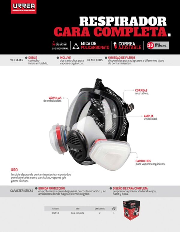USR13 Mascarilla respirador 2 filtros Urrea - Image 3