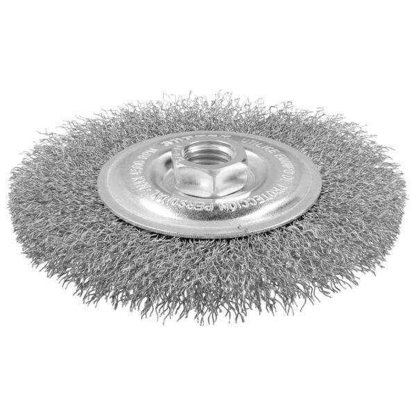 C621 Carda circular ondulada alambre delgado acero inoxidable 6" x 0.30 mm con rosca M14 Surtek Surt