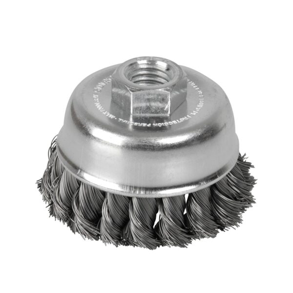 C612 Carda copa trenzada alambre grueso acero inoxidable 3" x 0.50 mm con rosca 5/8" Surtek Surtek
