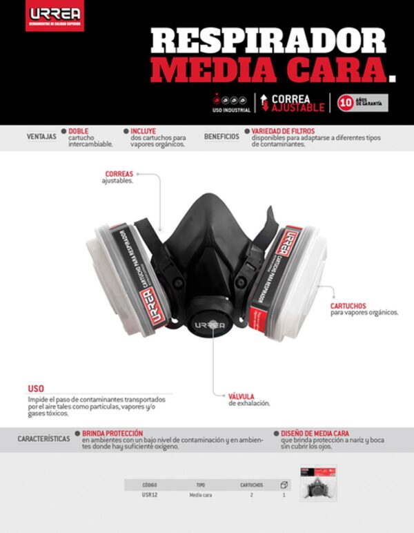 USR12 Mascarilla respirador 2 filtros Urrea - Image 3