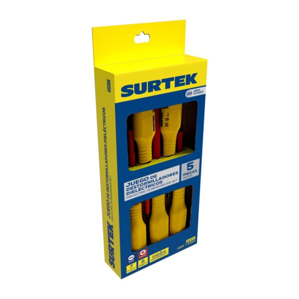 D4VC Juego de destornilladores con mango amarillo dieléctricos 1000 V combinados, 5 piezas Surtek Su