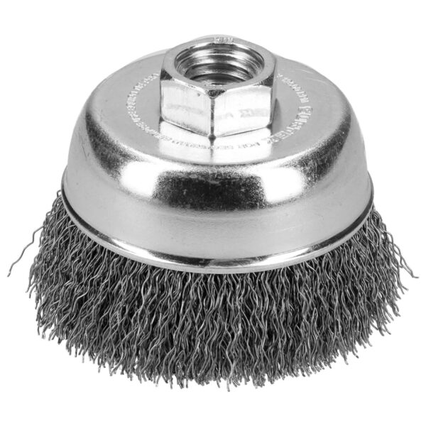 C604 Carda copa trenzada alambre delgado acero inoxidable 5" x 0.30 mm con rosca 5/8" Surtek Surtek