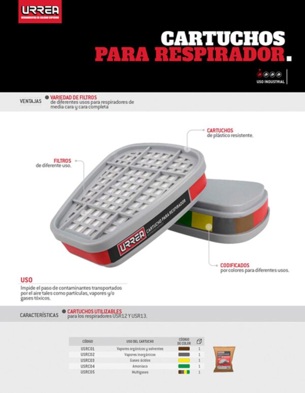 USRC05 Cartucho para respirador con protección para multigases Urrea - Image 3