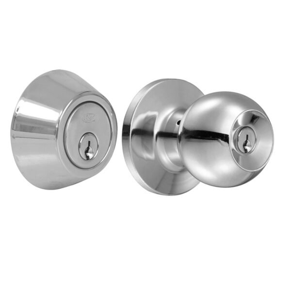 Combo de pomo tubulares de bola funcion sencilla, acero inoxidable, llave estandar, bliste Lock