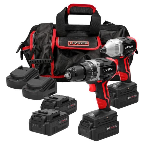 Juego de rotomartillo y atornillador de impacto a bateria Li-ion 18 V, 3 piezas en maleta Urrea