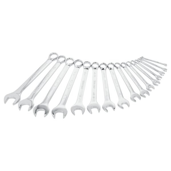 Juego de llaves combinadas pulido espejo metricas, 12 puntas, 16 piezas en rack Surtek