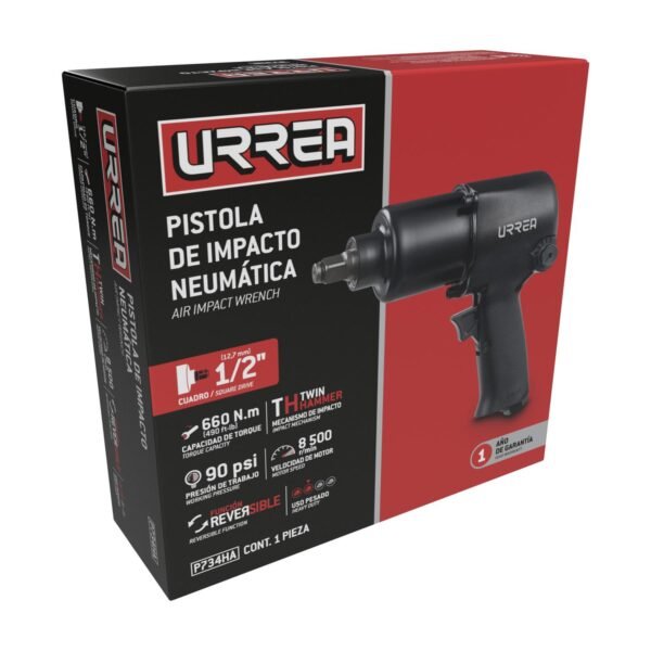 Pistola de impacto neumatica cuadro de 1/2" 490 Ft-lb composite sistema twin hammer Urrea