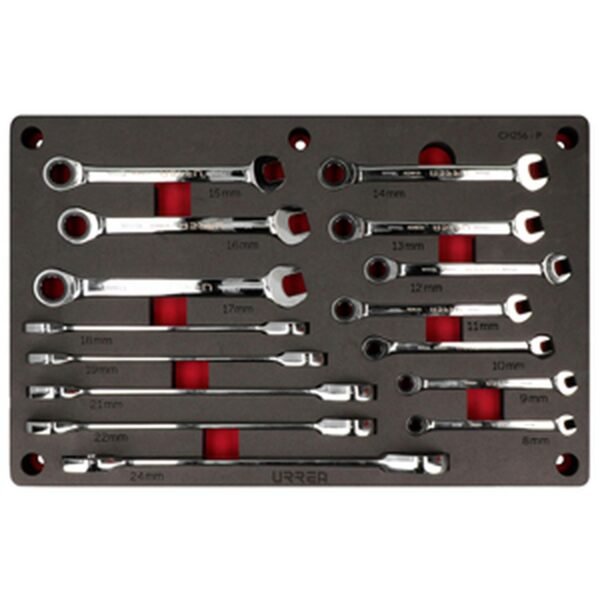 Juego de llaves combinadas pulido espejo de matraca metricas 15 piezas, CH256P-C Urrea