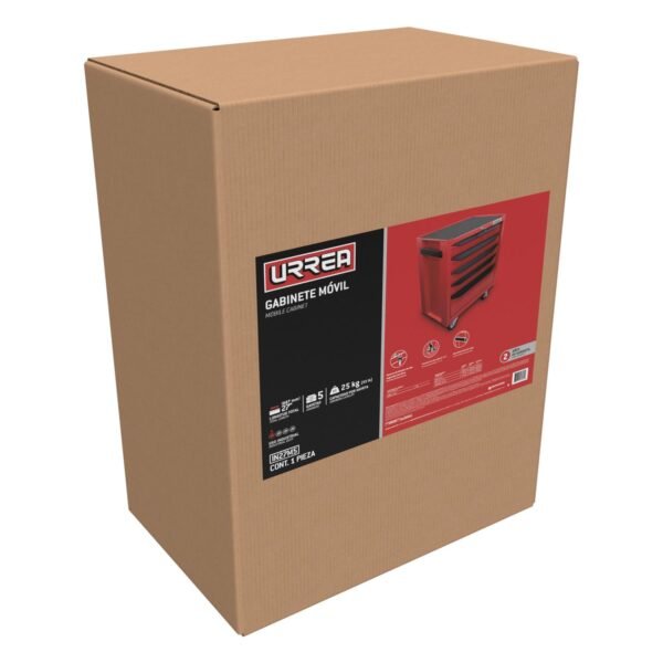 68811417 Gabinete movil con 5 gavetas color rojo y negro 27" serie IN Urrea