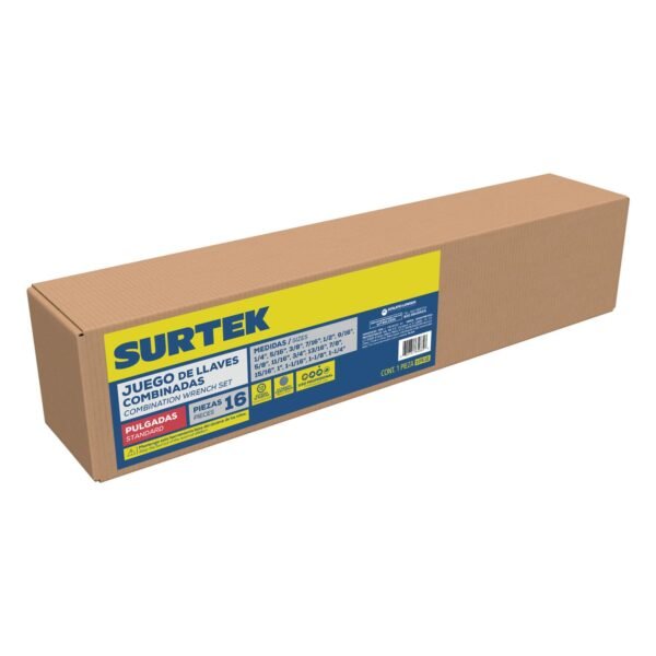 Juego de llaves combinadas pulido espejo en pulgadas, 12 puntas, 16 piezas en estuche Surtek