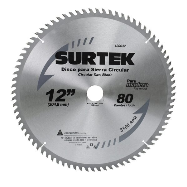 Disco para sierra circular para corte madera 80 dientes, 12" Surtek