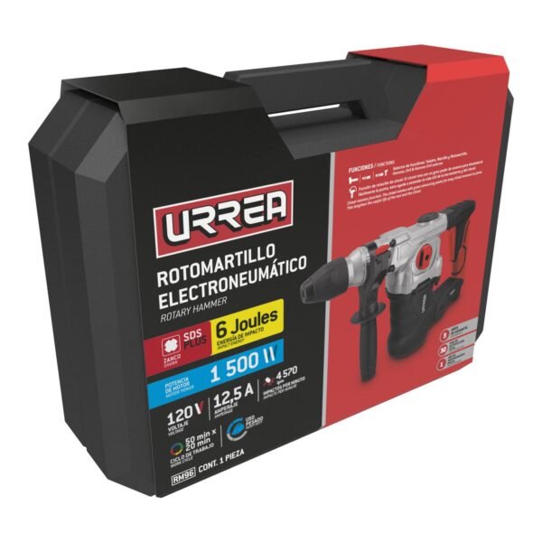 Rotomartillo electroneumatico SDS Plus 1500 W, 120 V, 6J, 0-850 RPM Urrea