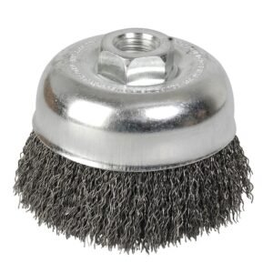 Carda copa ondulada alambre delgado 4" x 0.35 mm con rosca 5/8" Foy