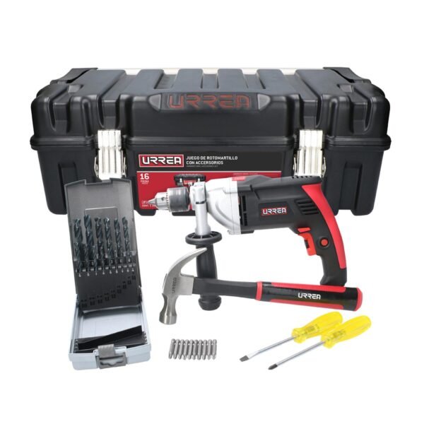 Juego de rotomartillo con accesorios 16 piezas, con caja plastica Urrea