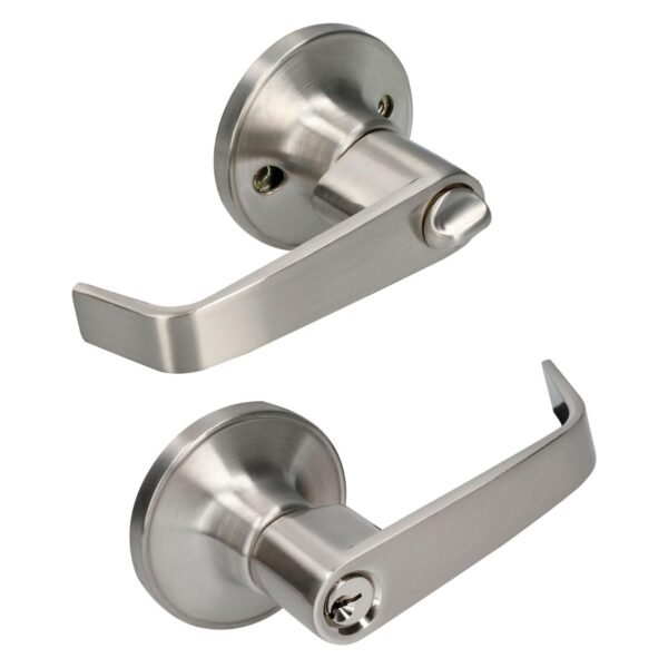 Manija tubular plana funcion entrada y recamara, niquel satinado, llave estandar, blister Lock