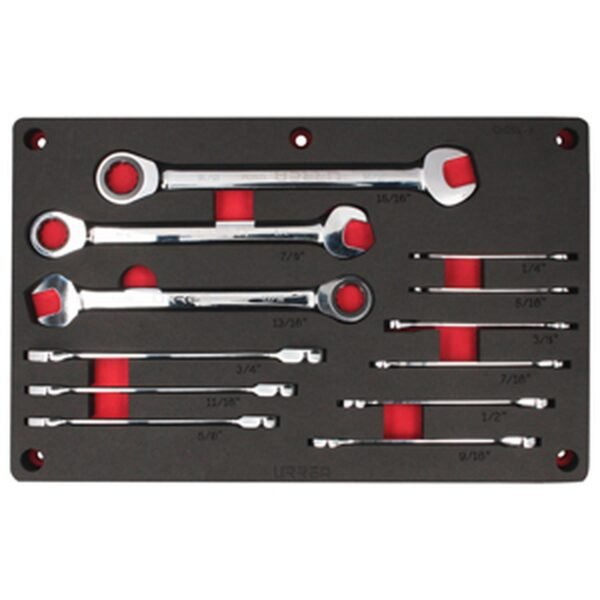 Juego de llaves combinadas pulido espejo de matraca en pulgadas 12 piezas, CH255P-C Urrea