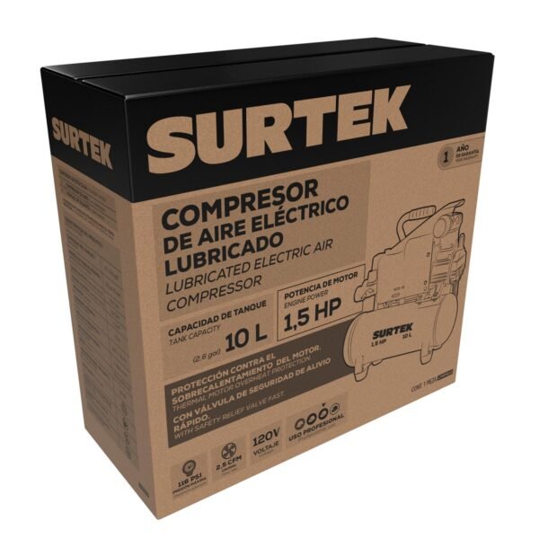 Compresor de aire electrico lubricado 10 Lt 1.5 HP, 120 V