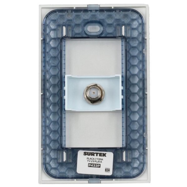Placa 1 toma para TV 1/3, linea Americana, color plata Surtek