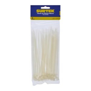 Cinchos plasticos 165 x 2.5 mm, tension 8 kg de 100 piezas, color natural Surtek