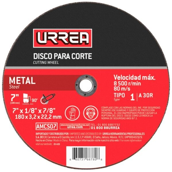68814394 Disco abrasivo tipo 1 para metal, 4-1/2" x 1/16" Urrea
