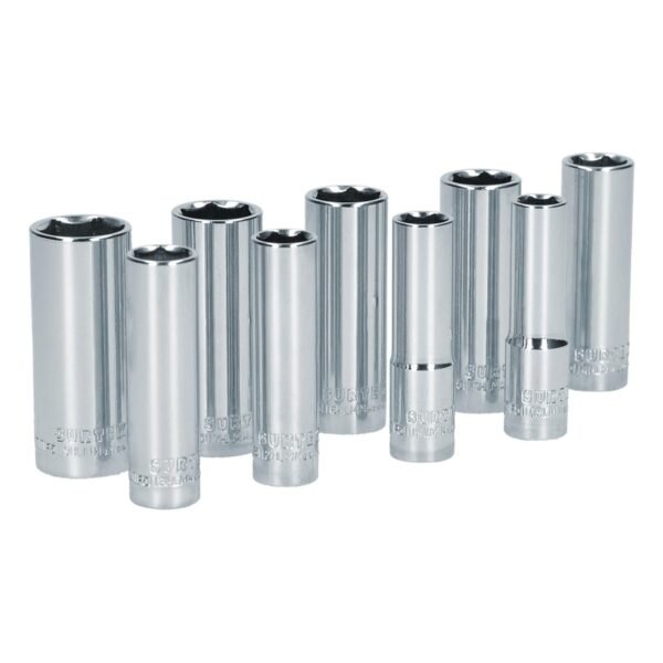 Juego de dados largos cuadro de 3/8", 6 puntas, metricos, 9 piezas Surtek