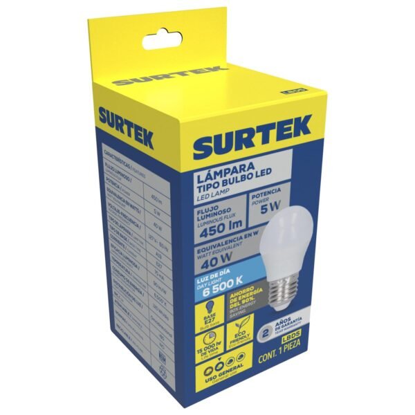 Lampara de LED tipo bulbo A19, 11 W luz de dia Surtek