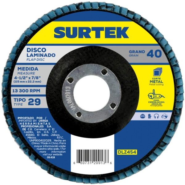 68811657 Disco laminado tipo 29 grano 40, 4-1/2" Surtek