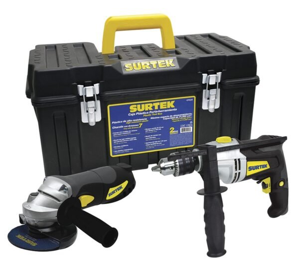 Juego combinado de herramienta con rotomartillo y esmeriladora 3 piezas, caja plastica Surtek