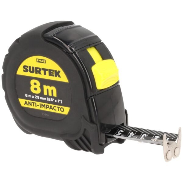 Flexometro con carcasa anti-impacto cinta color negro 8 m x 25 mm Surtek