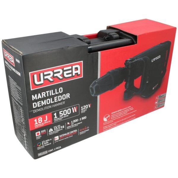 Martillo demoledor con control antivibracion, SDS Max 1500W, 120V, 18J, 1000 - 1900 IPM Urrea