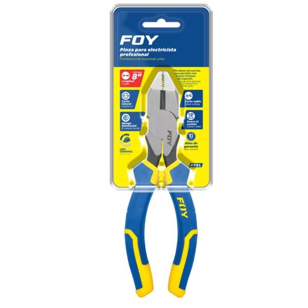 Pinza para electricista con mango bimaterial corte lateral de 8" Foy