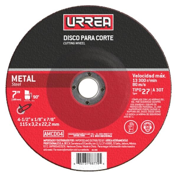 68799731 Disco abrasivo tipo 27 para metal 4-1/2" x 1/8" Urrea