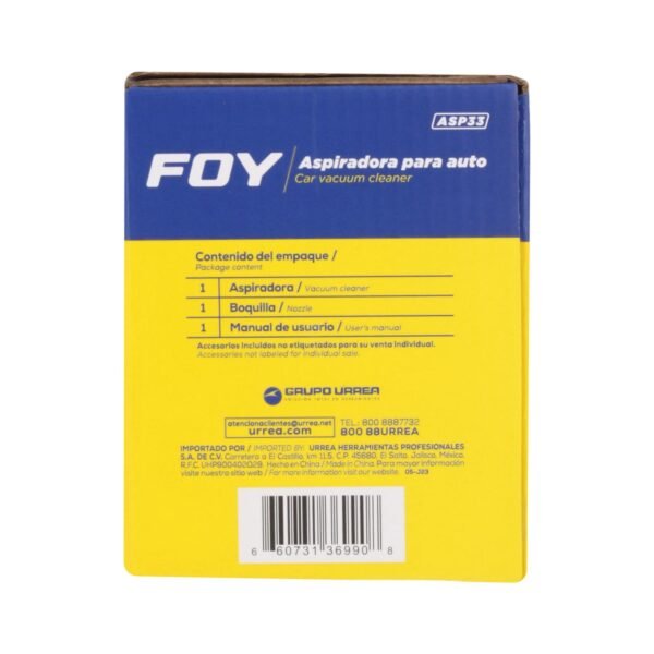 68812653 Aspiradora portatil para automovil 300 ml, 12 V Foy