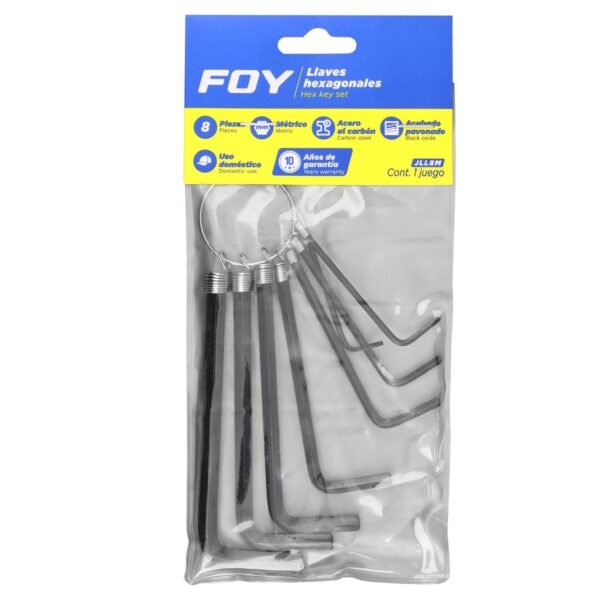 Juego de llaves hexagonales tipo "L", metricas, 8 piezas en argolla Foy