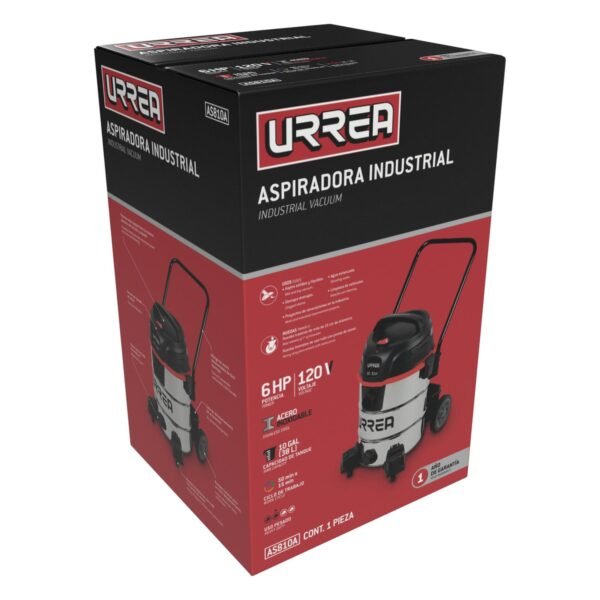 Aspiradora de acero inoxidable 10 galones, 6 HP Urrea