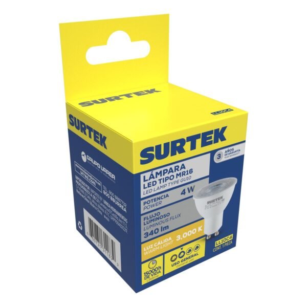 Lampara de LED tipo GU10, 4 W luz calida Surtek