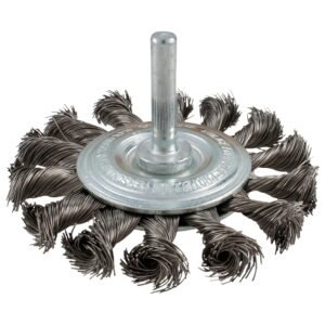 Carda circular trenzada alambre delgado de acero inoxidable 3" x 0.35 mm con zanco 1/4" Urrea