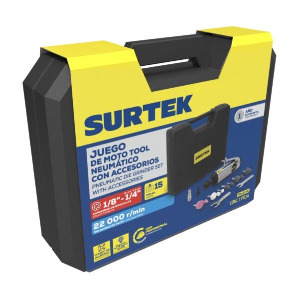 68806817 Juego de moto-tool neumatico recto con accesorios, 15 piezas Surtek