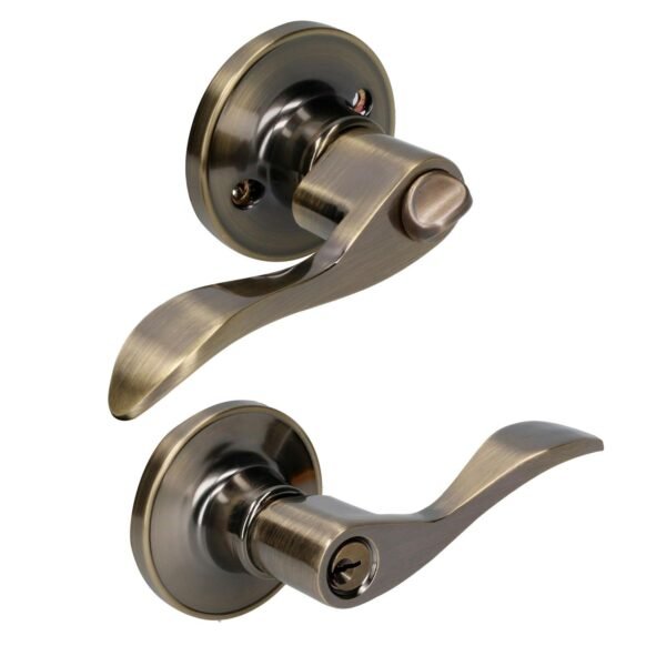 68813418 Manija tubular curva funcion entrada y recamara, laton antiguo, llave estandar, blister Lock