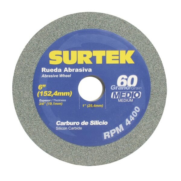 68810757 Rueda abrasiva de carburo de silicio verde grano 60, 6" x 3/4" Surtek