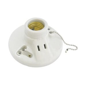 Portalampara doble redonda de porcelana con cadena para techo 4.5", color blanco Surtek