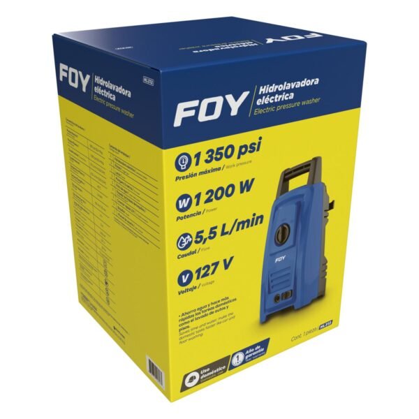 Hidrolavadora electrica 1200 W 127 V 1350 PSI, 5.5 Lt por minuto Foy