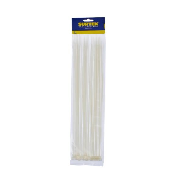 Cinchos plasticos 300 x 4.6 mm, tension 22 kg de 50 piezas, color blanco Surtek