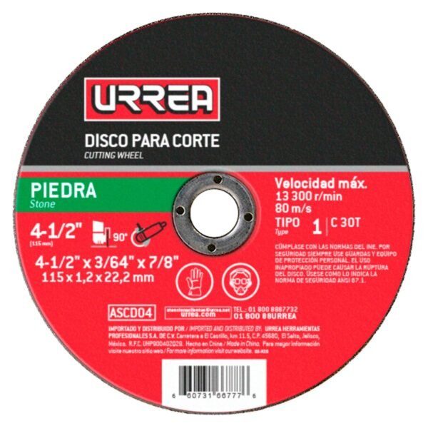68813705 Disco abrasivo tipo 1 para piedra 4-1/2" x 3/64" Urrea